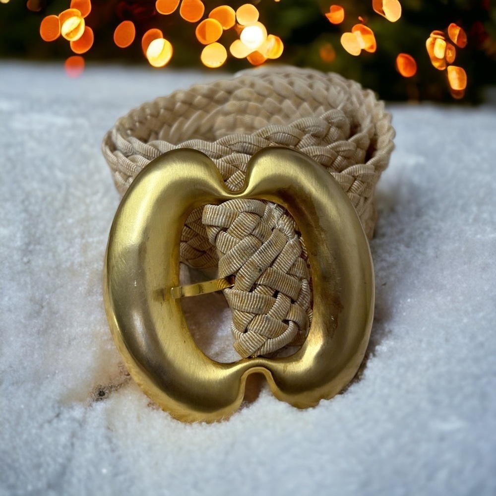 Handmade soft braided belt with heavy gold brass buckle 38 inches medium